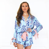 Ginger Jar Stripe Satin Ruffle Short Pj Set Multi