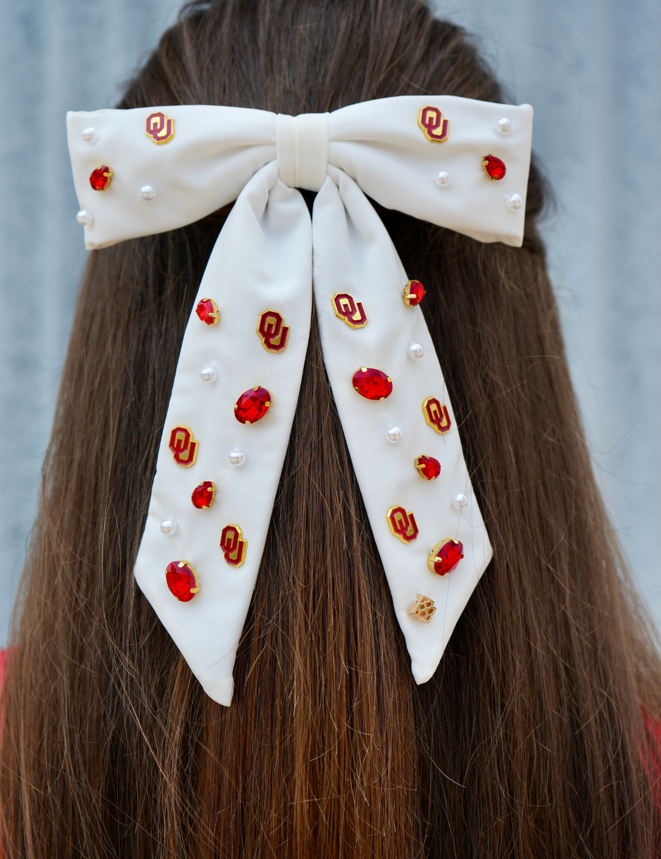 Crystal and Pearl OU Bow Barrette - White [Brianna Cannon]