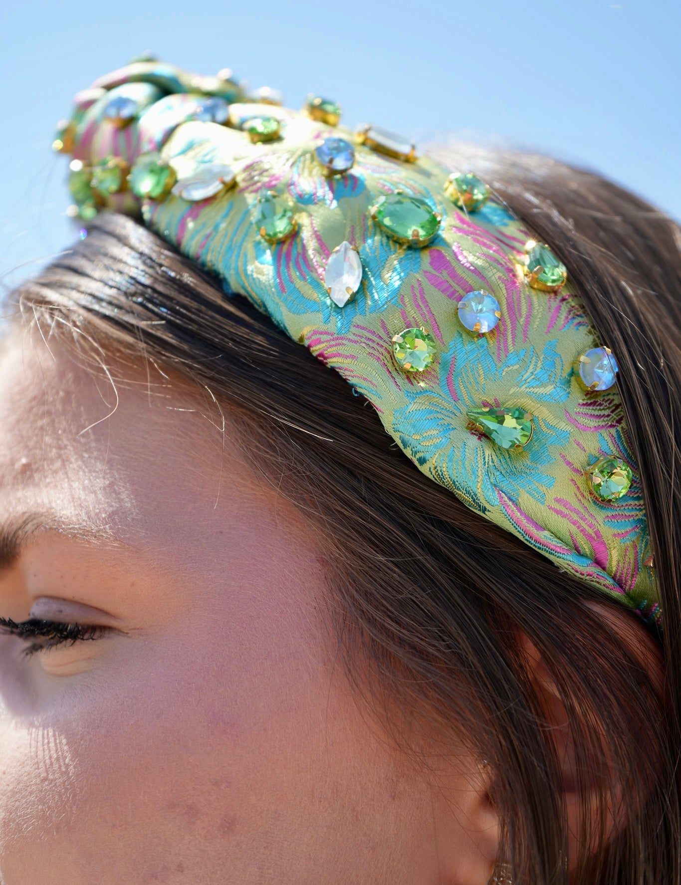 Floral Crystal Headband Bright Green with Pink and Blue [Brianna Cannon]