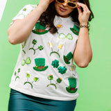 St. Patrick’s Day Sunglass, Hat & Headband Tee - White [Queen of Sparkles]