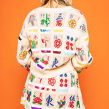 Multi Mahjong Tile Button Up Cardigan - Beige [Queen of Sparkles]