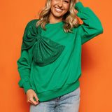 Oversized Rhinestone Bow Sweatshirt - Emerald Green [Queen of Sparkles]