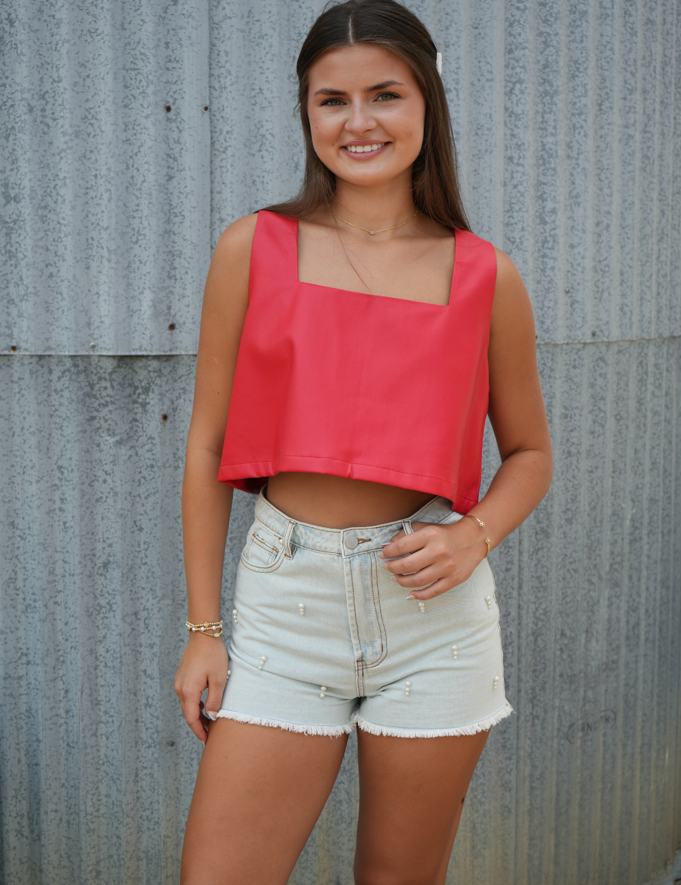 Manning Vegan Leather Cropped Tank Top - Red [BuddyLove]