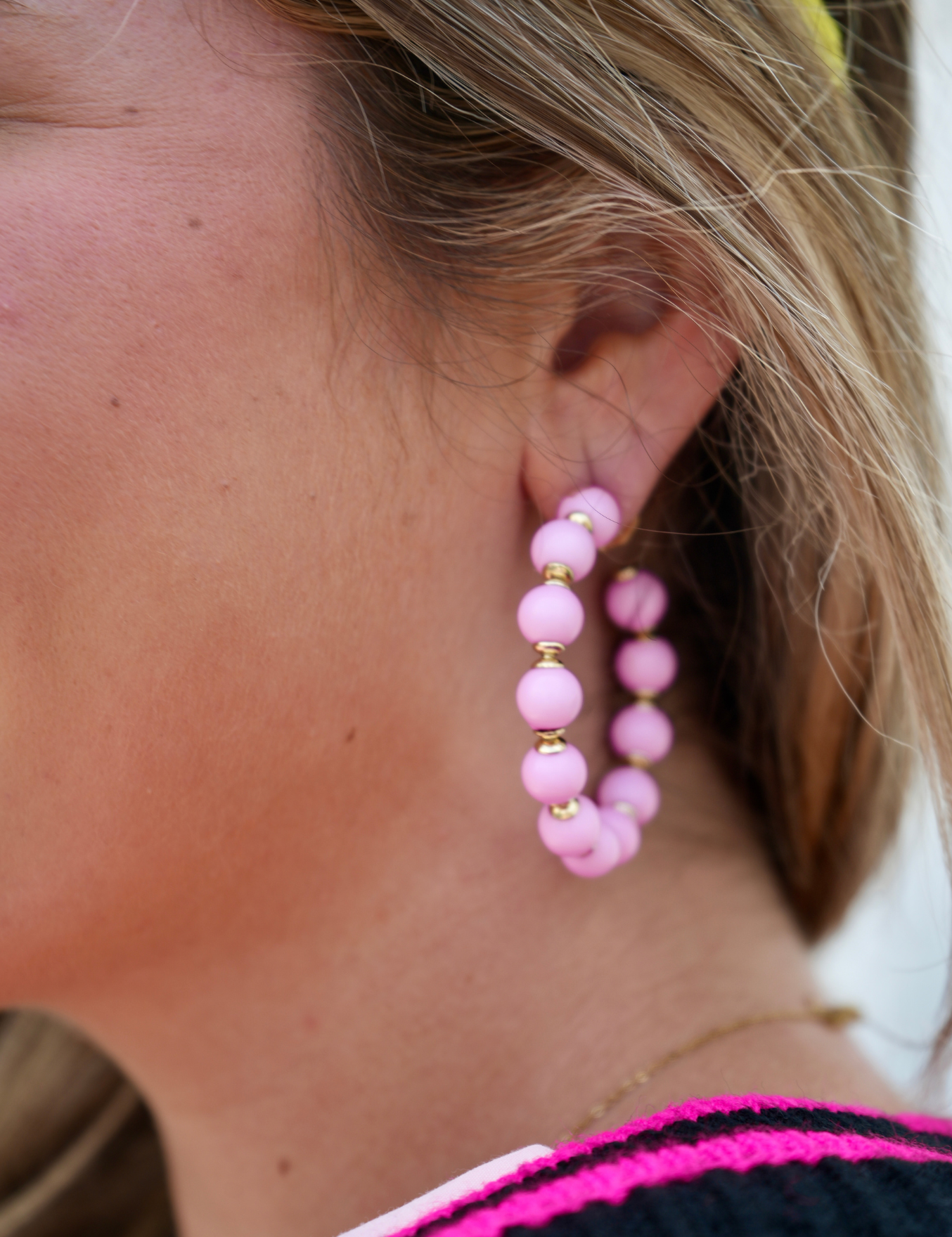 Pink Beaded Hoop Earrings [Brianna Cannon]