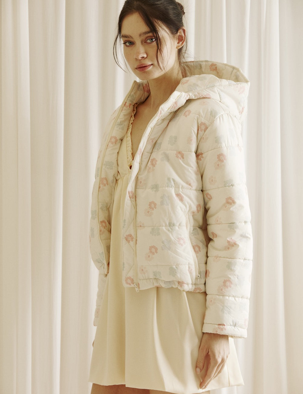 Aurelia Floral Puffer Jacket Cream Multi