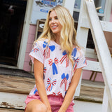 Red, White & Blue Scattered Bow Tee - Light Pink [Queen of Sparkles]