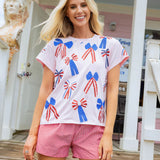 Red, White & Blue Scattered Bow Tee - Light Pink [Queen of Sparkles]