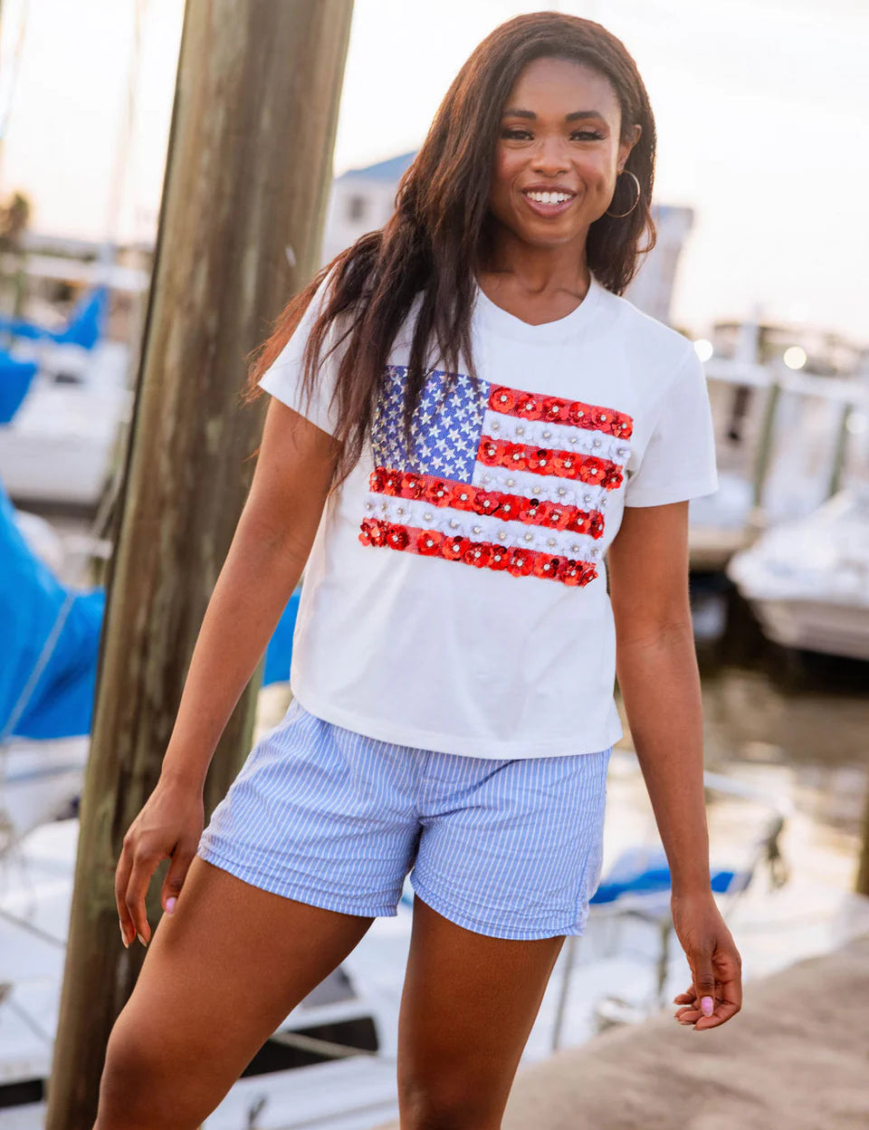 Flower American Flag Tee - White [Queen of Sparkles]