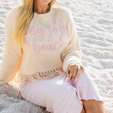 My Job Is Beach Fringe Sweater Ivory Queen of Sparkles