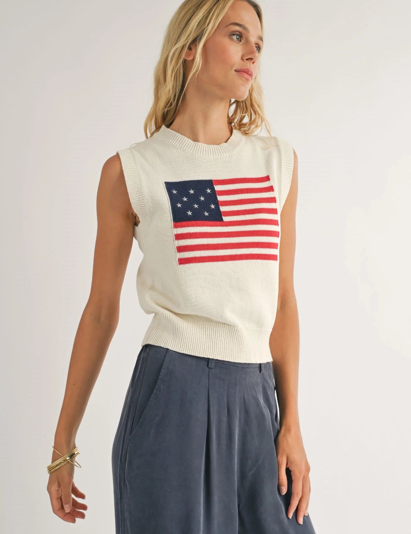 Americana Flag Sweater Tank - Ivory