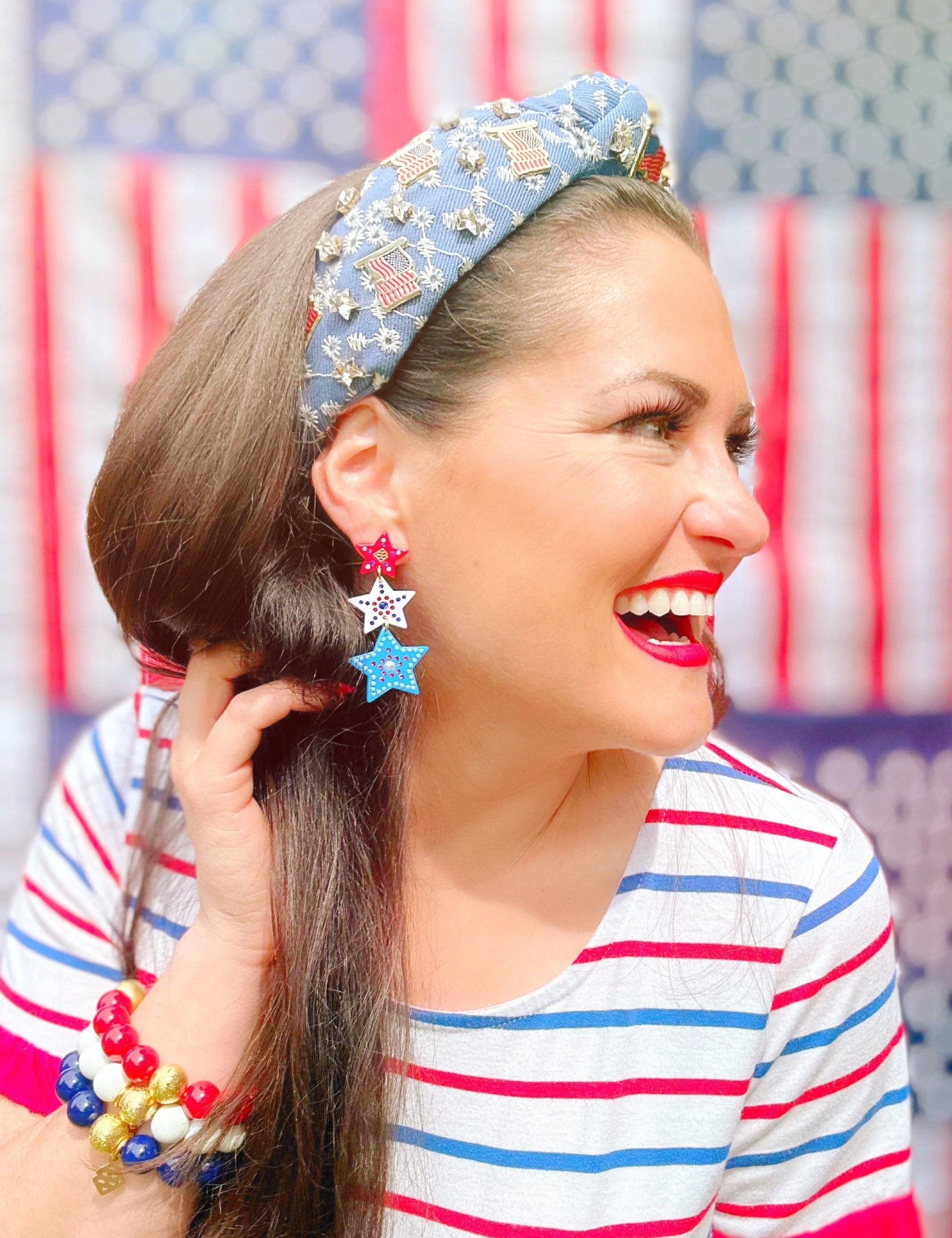 Flags & Stars Denim Eyelet Headband