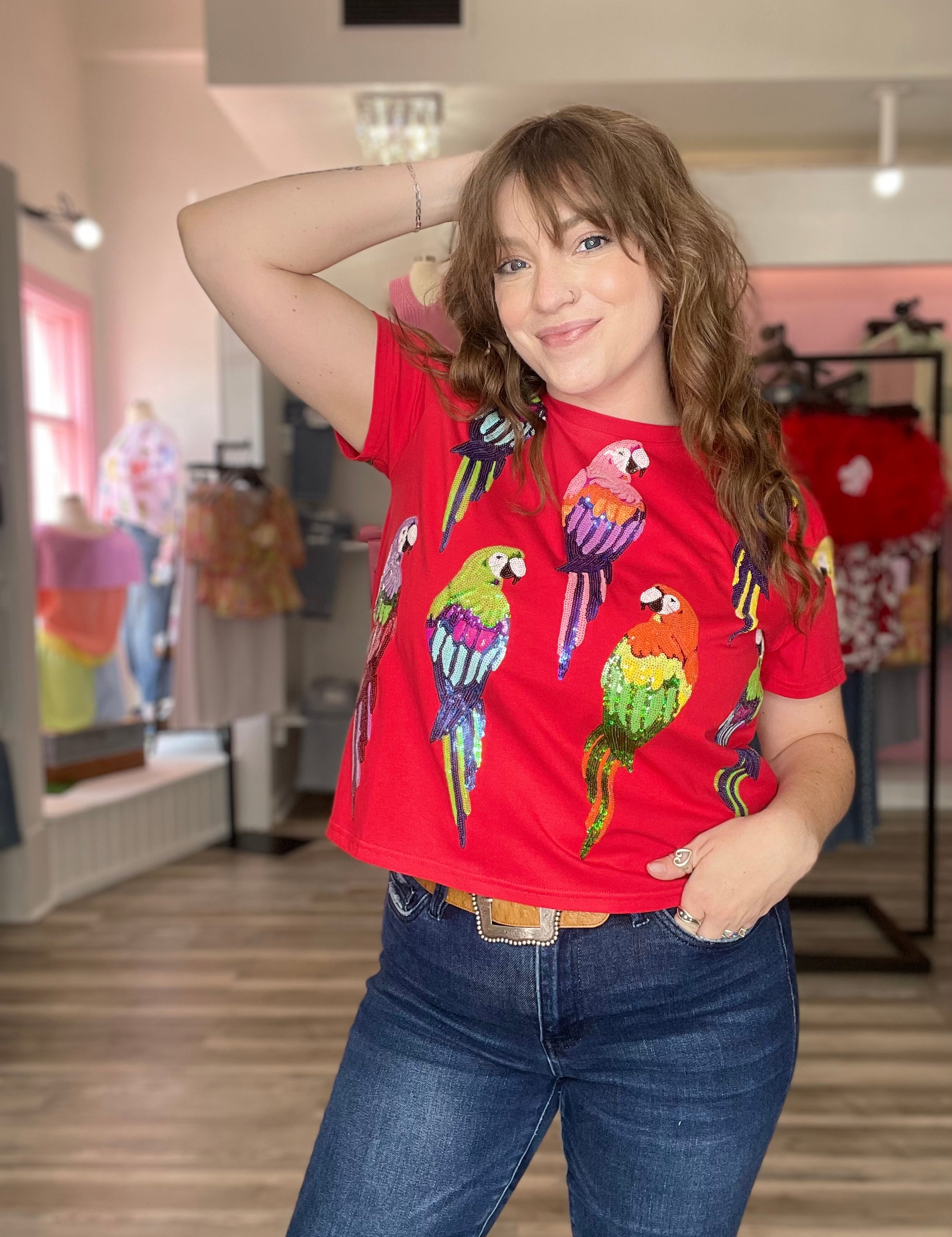 Scattered Parrot Tee Red Queen of Sparkles