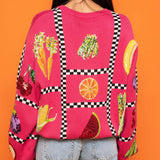 Preorder - Checker Fruit Sweater - Hot Pink, Black, & White [Queen of Sparkles]