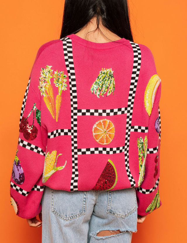 Checker Fruit Sweater - Hot Pink, Black, & White [Queen of Sparkles]