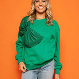 Oversized Rhinestone Bow Sweatshirt - Emerald Green [Queen of Sparkles]