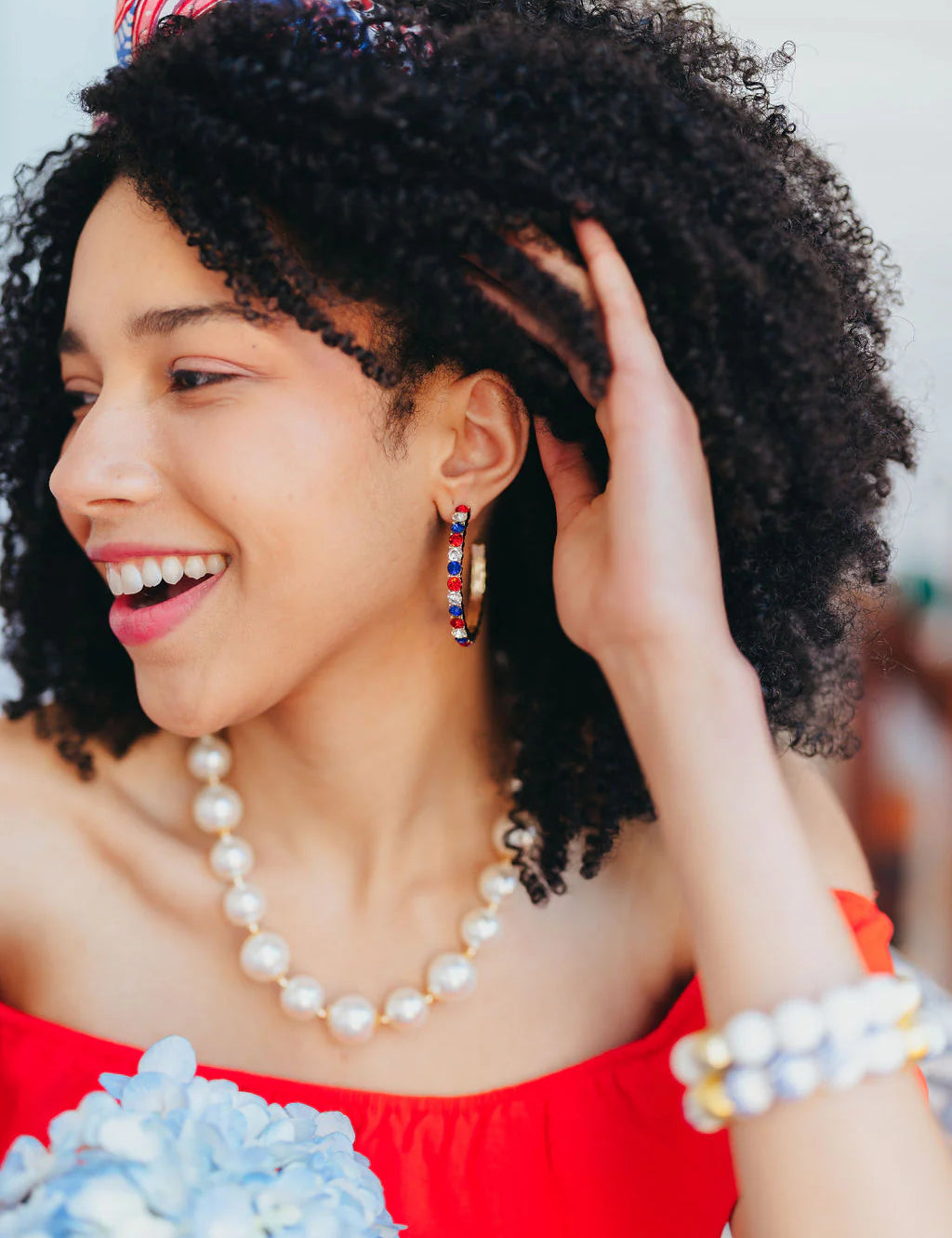 Red, White & Blue Crystal Hoop Earrings [Brianna Cannon]