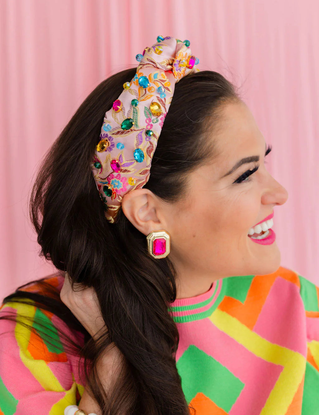 Colorful Crystals Floral Brocade Headband [Brianna Cannon]