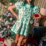 Gingerbread Men & Bows Dress - Mint Green [Queen of Sparkles]