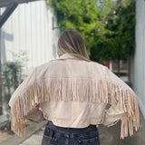 Wilhelmina Long Sleeve Fringe Jacket Taupe