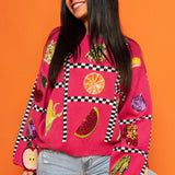 Preorder - Checker Fruit Sweater - Hot Pink, Black, & White [Queen of Sparkles]