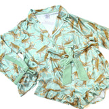 Sage Leopard Satin Ruffle Short Pj Set Multi