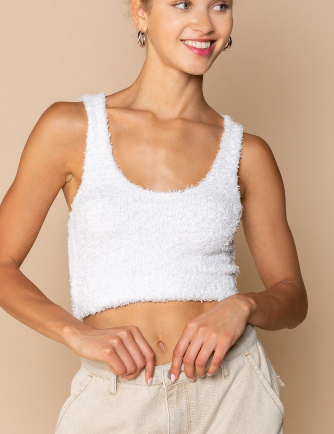 Sweater Fleece Razor Back Cropped Tank Snow White