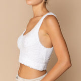 Sweater Fleece Razor Back Cropped Tank Snow White