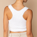 Sweater Fleece Razor Back Cropped Tank Snow White