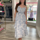 Elaine Floral Bow Midi Dress Blue Multi