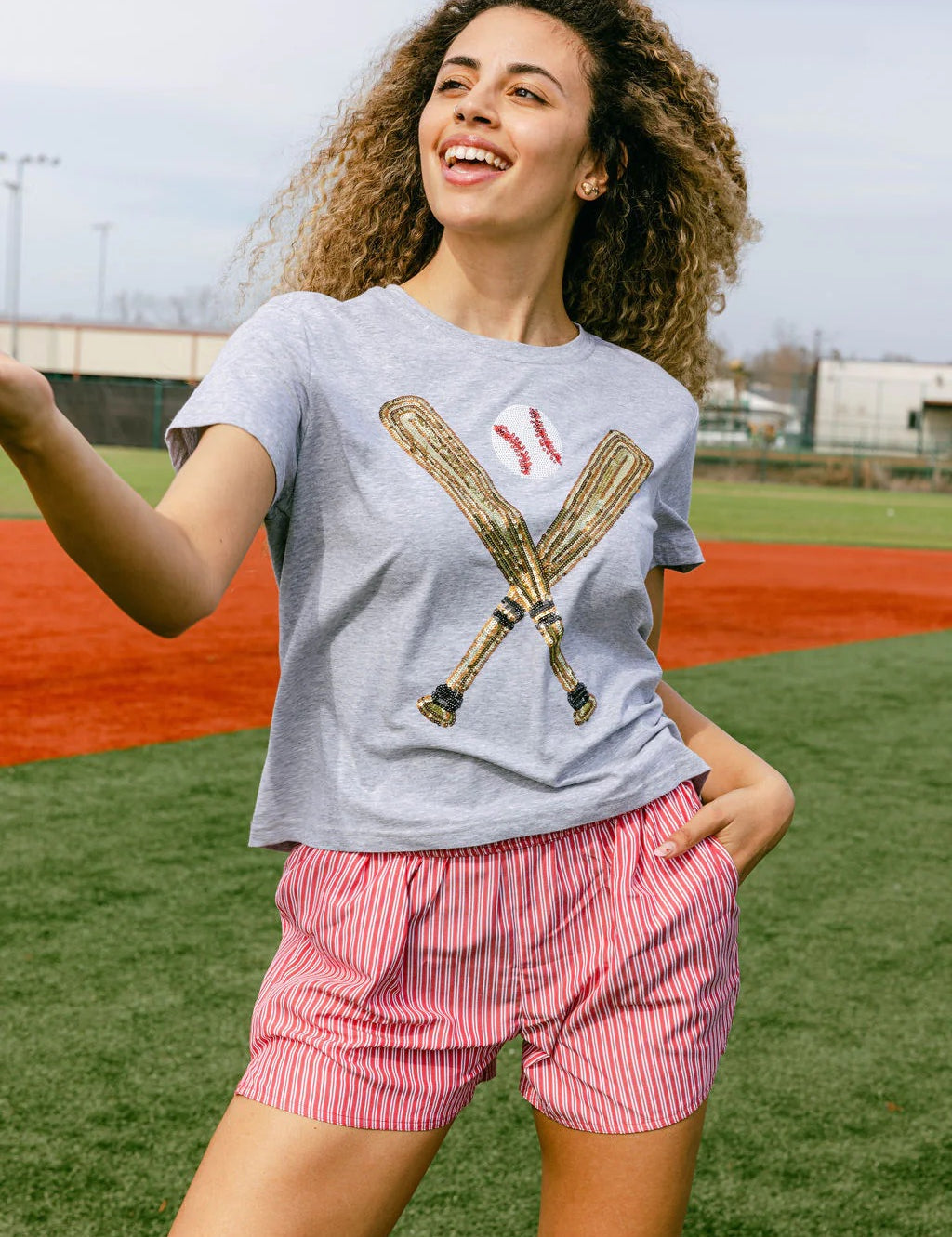 Baseball Tee Grey and Gold Queen of Sparkles