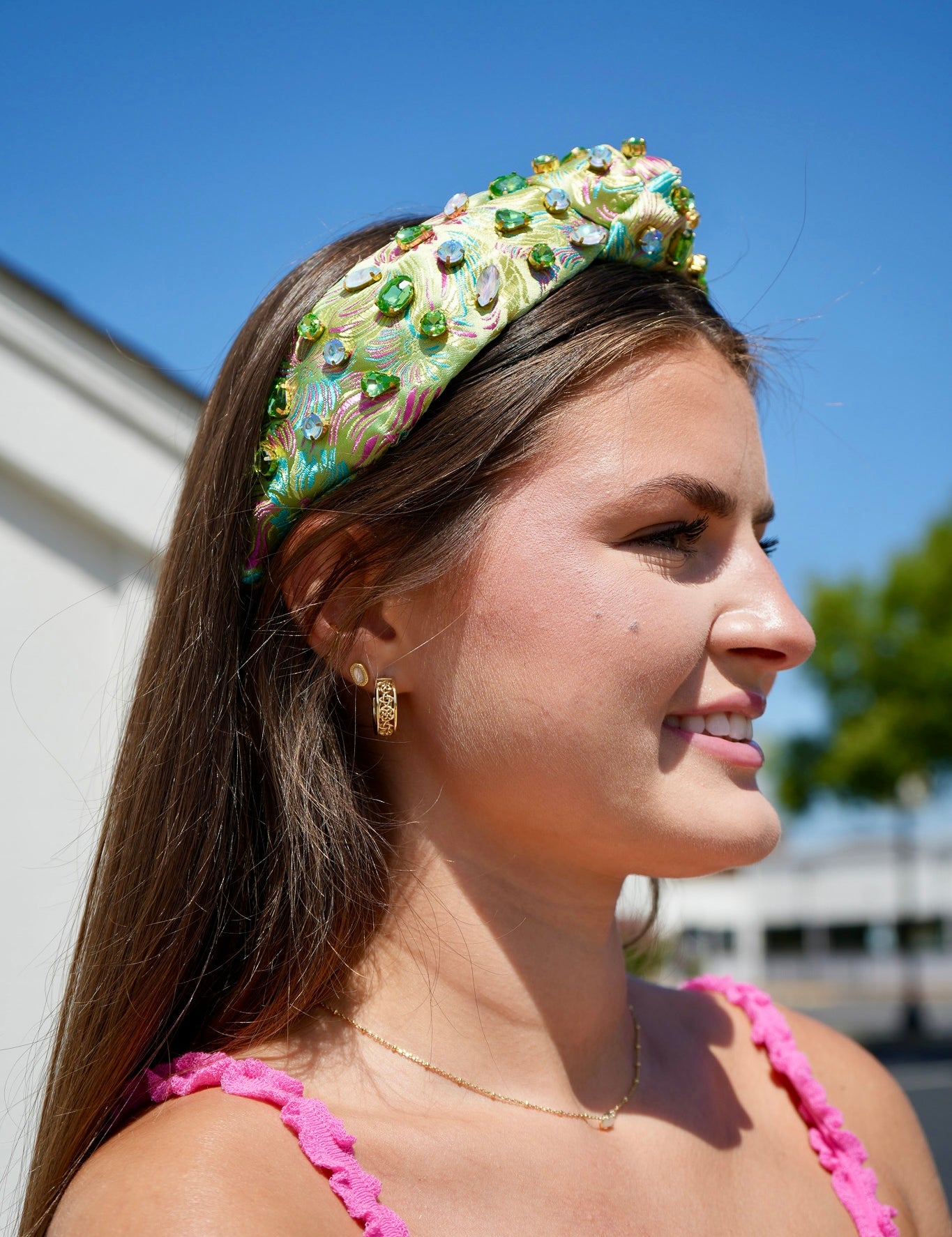 Floral Crystal Headband Bright Green with Pink and Blue [Brianna Cannon]