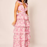 Ofilia Ruffle Floral Maxi Dress - Pink Hydrangea Floral [Amy Jane London]