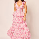 Ofilia Ruffle Floral Maxi Dress - Pink Hydrangea Floral [Amy Jane London]