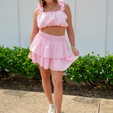 Daria Poplin Bubble Crop Top and Mini Skirt Set Blush