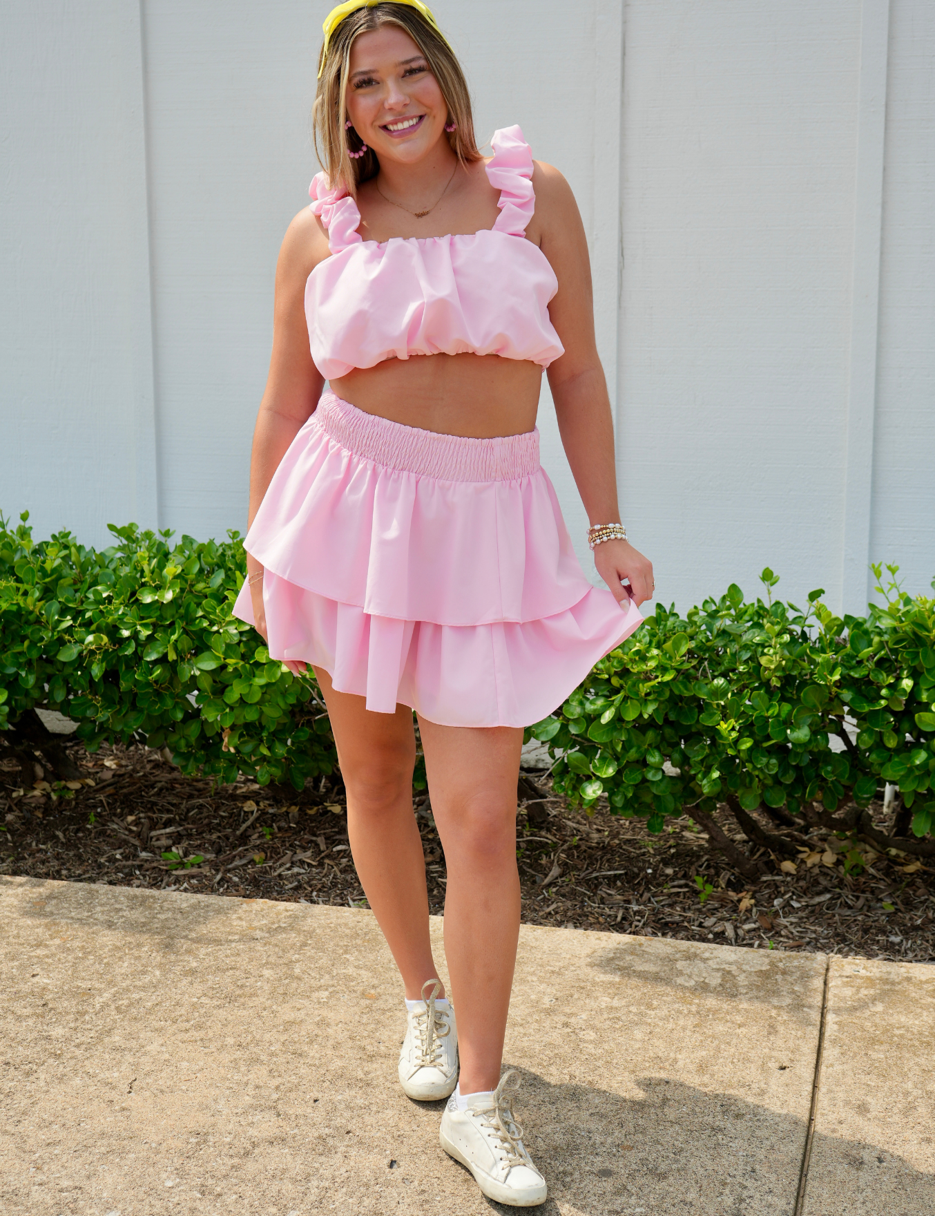 Daria Poplin Bubble Crop Top and Mini Skirt Set Blush