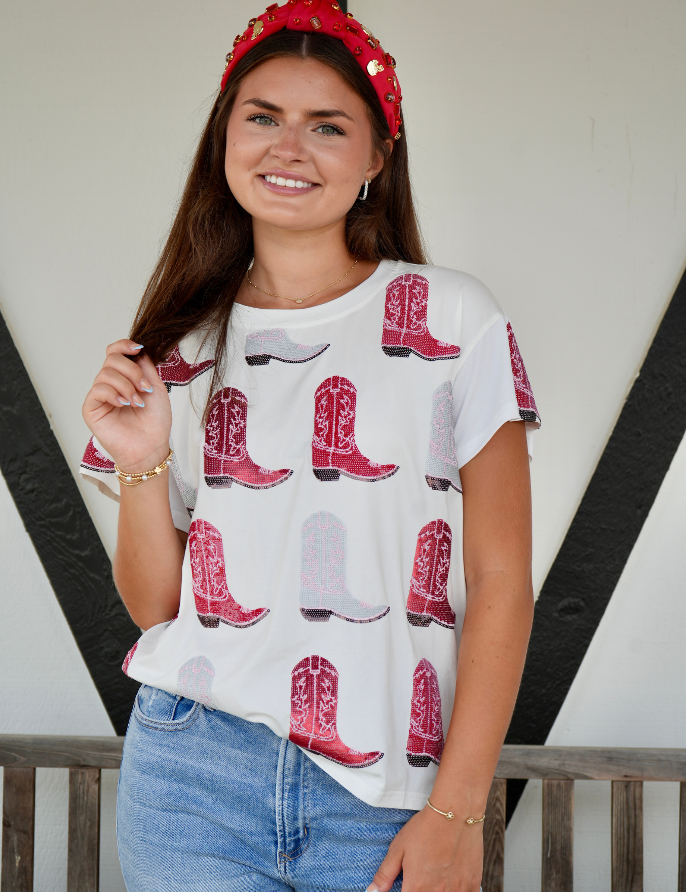 Boot All Over Tee - Crimson & White [Queen of Sparkles]