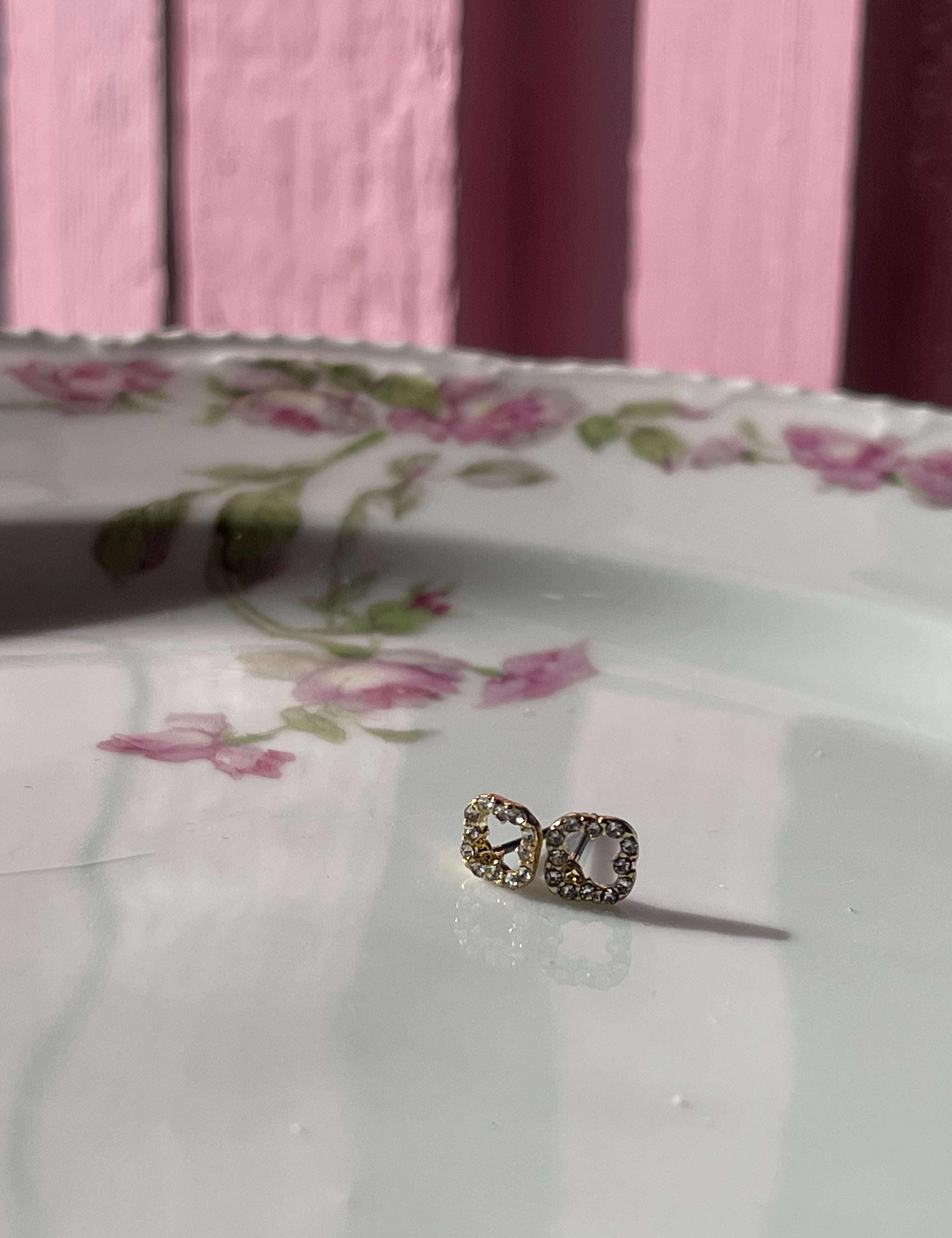 Diamond Mini Open Clover Studs Silver