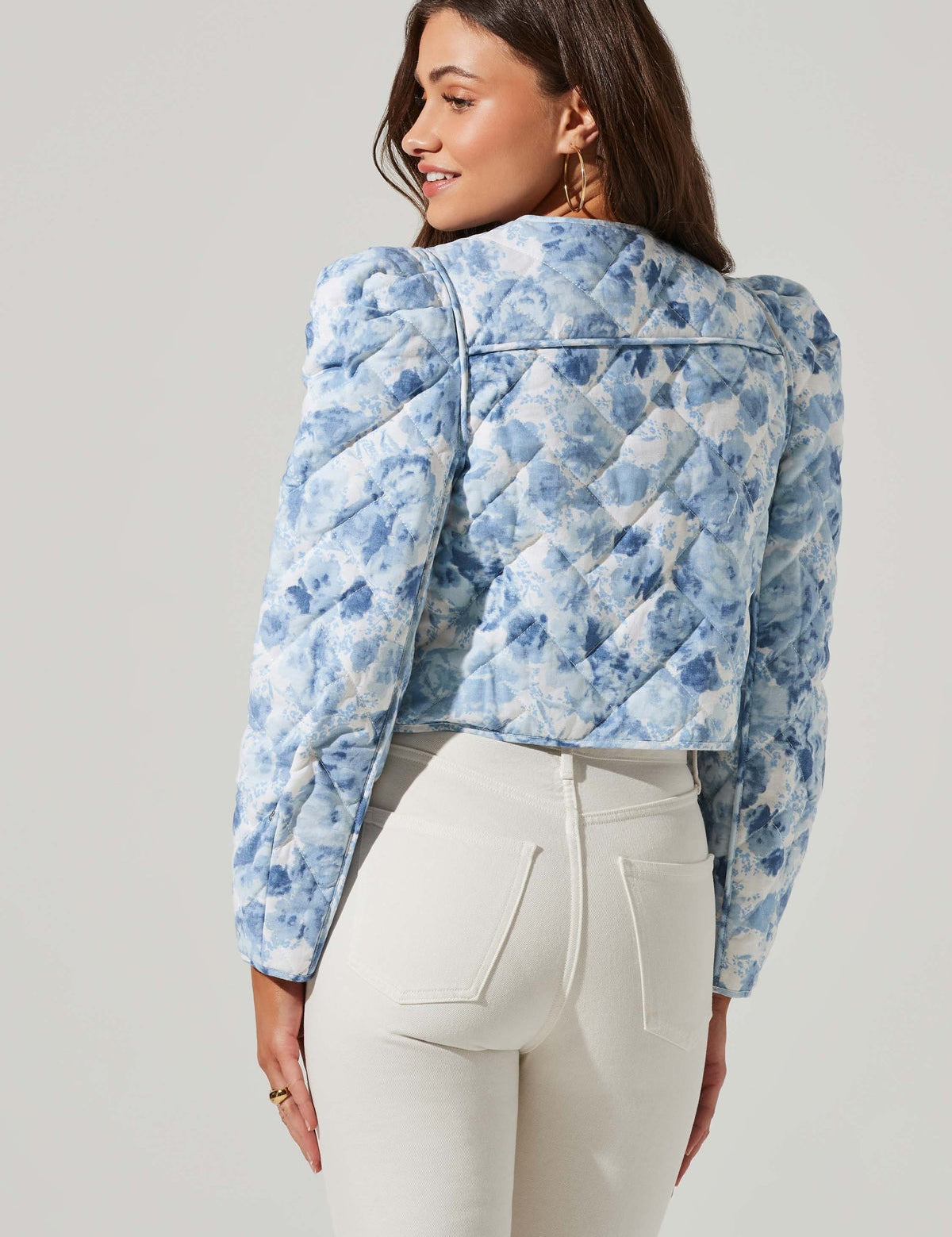 Alena Quilted Floral Jacket Blue Abstract