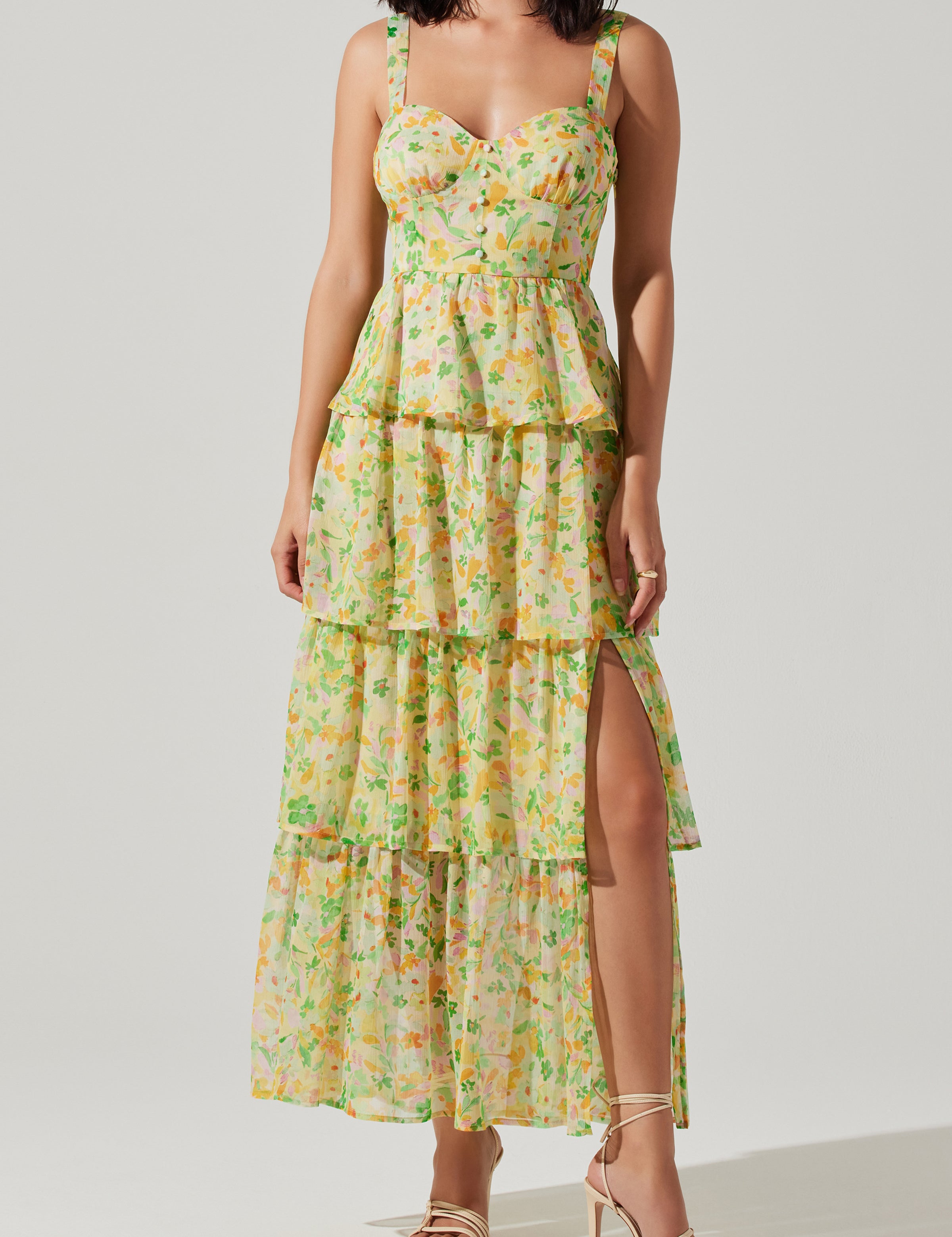 Midsummer Tiered Dress - Yellow Green Multi [ASTR]