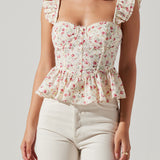 Baylin Floral Corset Top White Red Floral