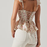 Baylin Floral Corset Top White Red Floral