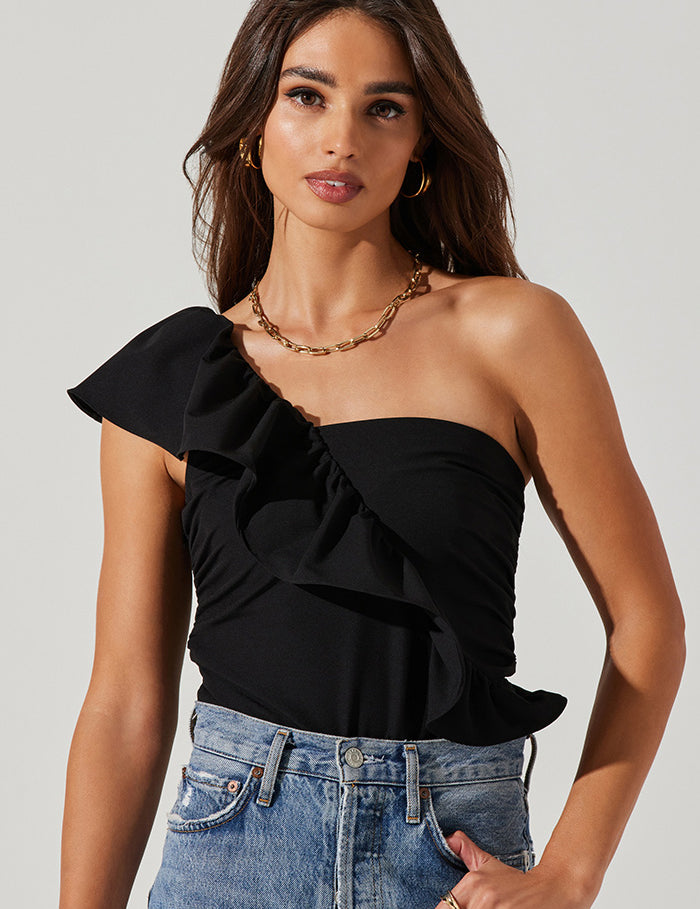 Malena One Shoulder Bodysuit Black