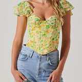 Corazon Floral Corset Top Yellow Green Multi