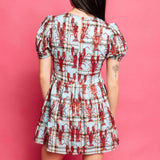 Plaid Crawfish Tie Cotton Dress - Aqua [Queen of Sparkles]