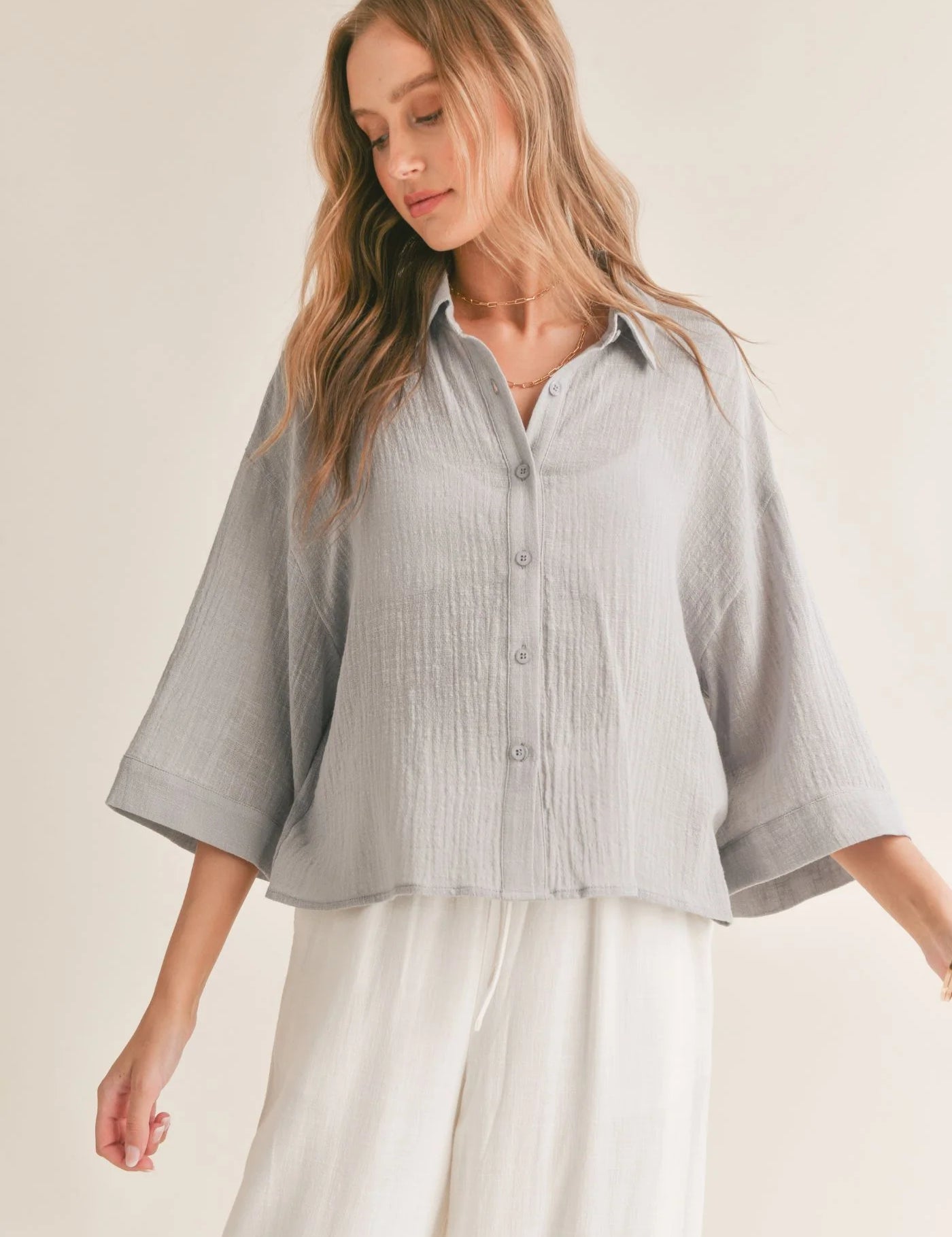 Bird Song Oversized Boxy Cuffed Shirt Cloud Blue