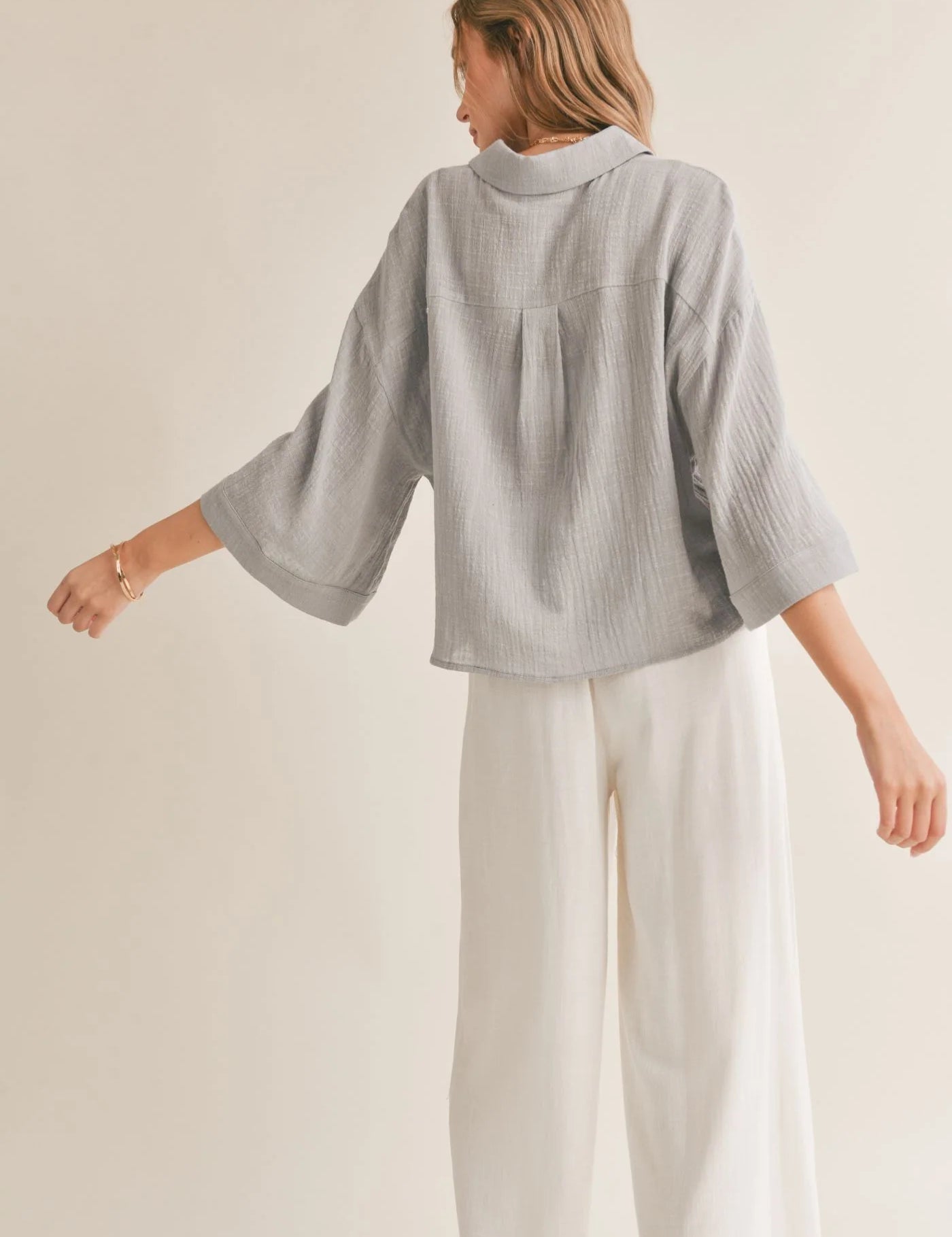 Bird Song Oversized Boxy Cuffed Shirt Cloud Blue