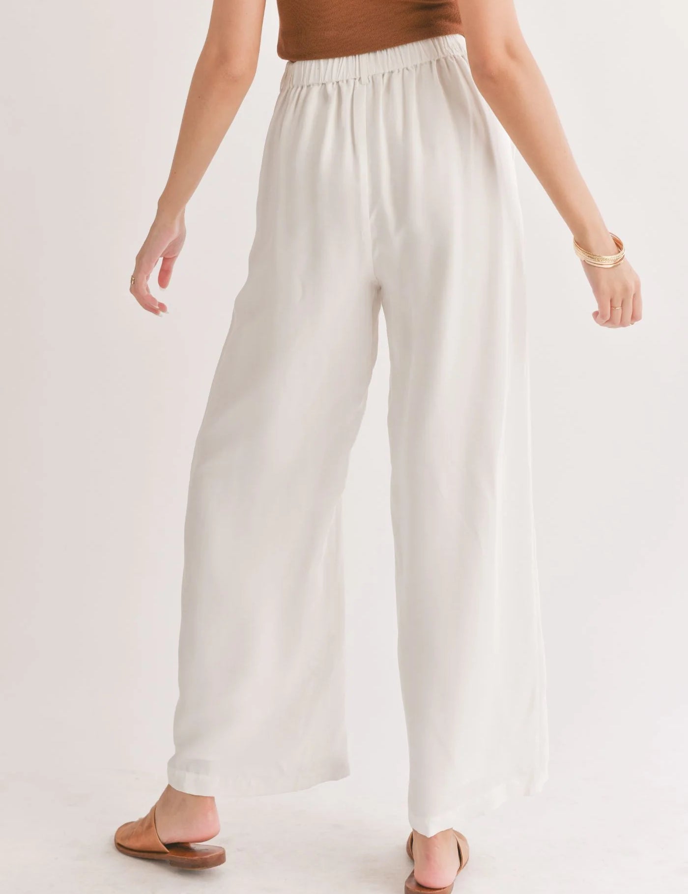 Dunes Back Elastic Wide Leg Pants White