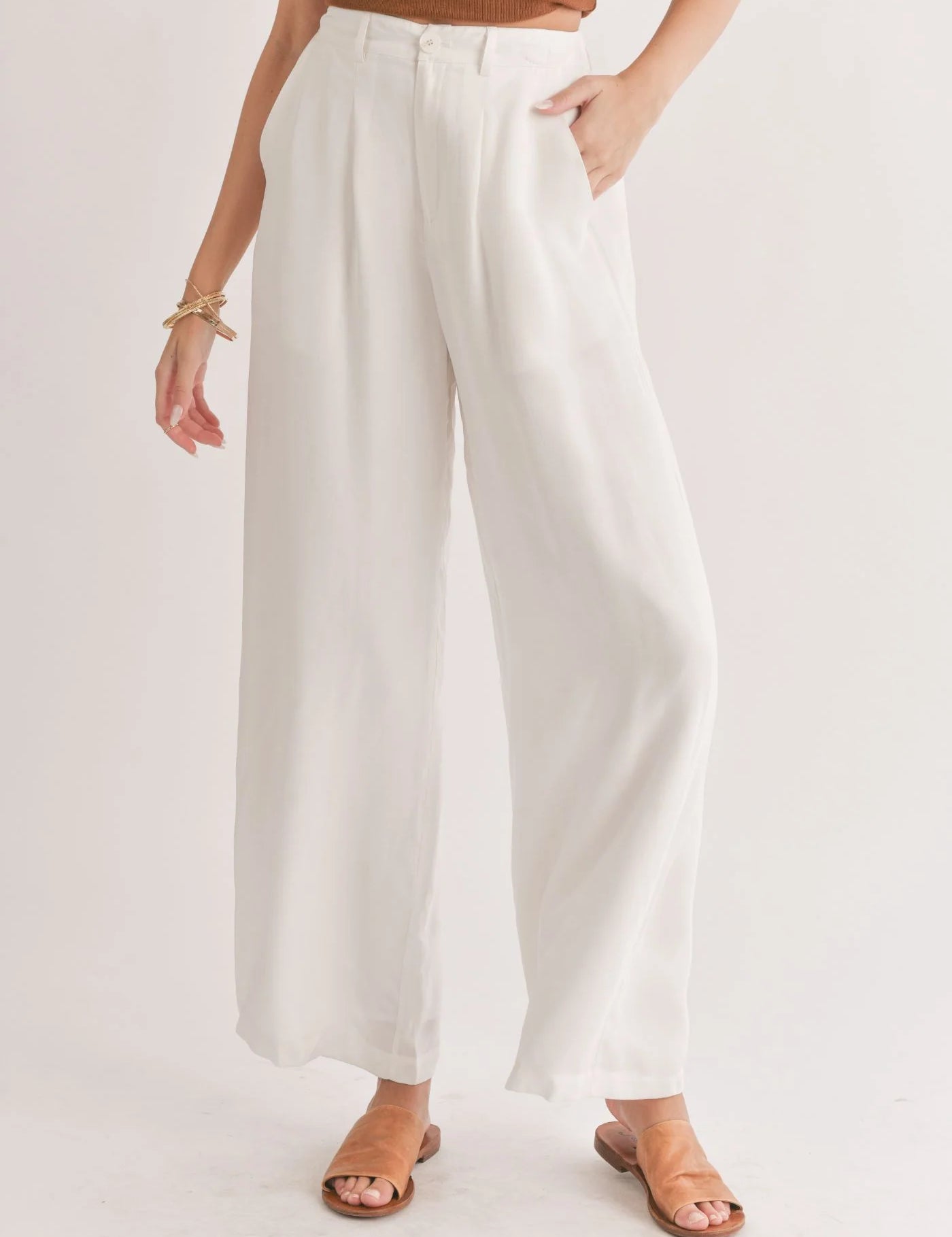 Dunes Back Elastic Wide Leg Pants White