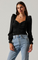 Long Sleeve Ruched Puff Sleeve Top  Black