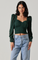 Long Sleeve Ruched Puff Sleeve Top Hunter Green